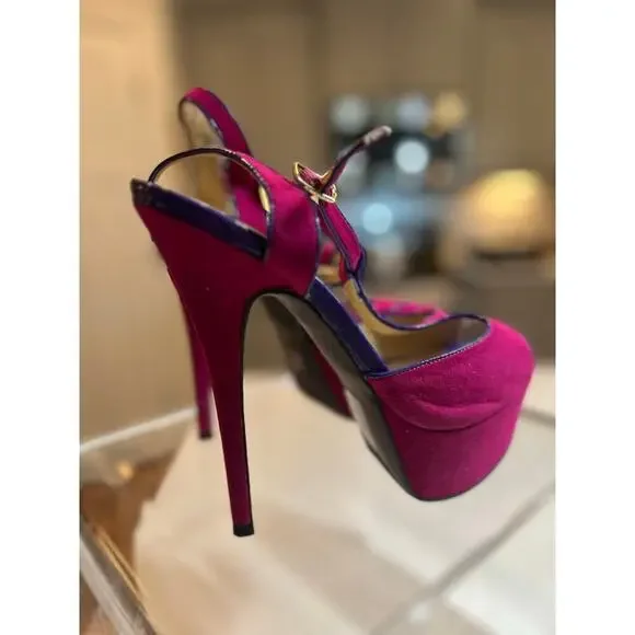 Shoedazzle Pink & Purple Strappy Platform Heels - Size 9 - Picture 2 of 5